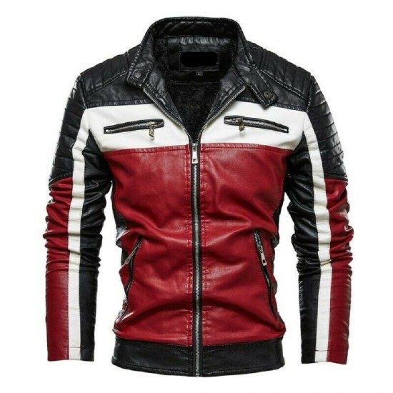 Men's Slim fit Red Black Leather Jacket