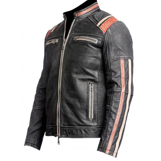 Men's Retro Cafe Racer Leather Jacket - Biker Jacket