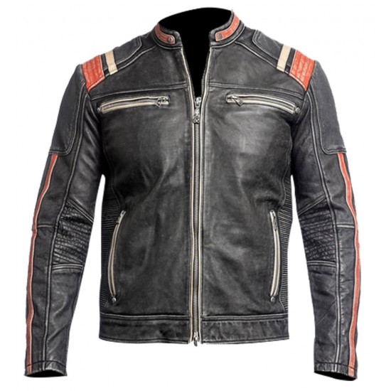 Men's Retro Cafe Racer Leather Jacket - Biker Jacket