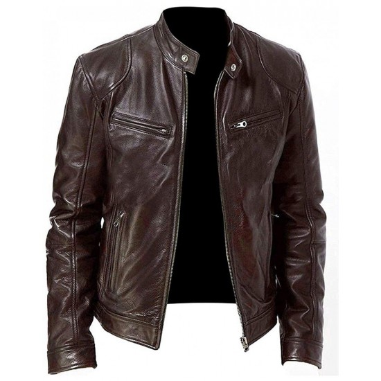 Men's Motorcycle Biker Jacket - Slim Fit Leather Jacket Men