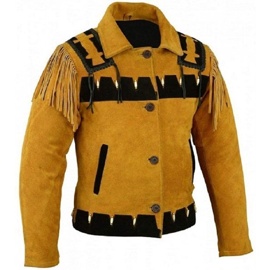 Cowboy Leather Jacket - Cowboy Fringe Jacket in Camel