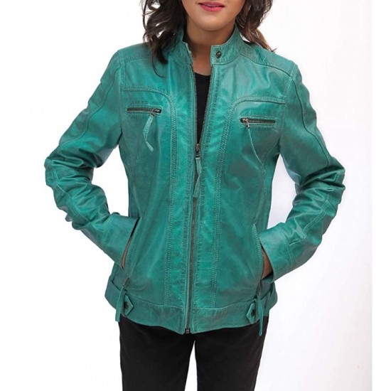 Women's Sea Green Jacket - Sea Green Leather Jacket