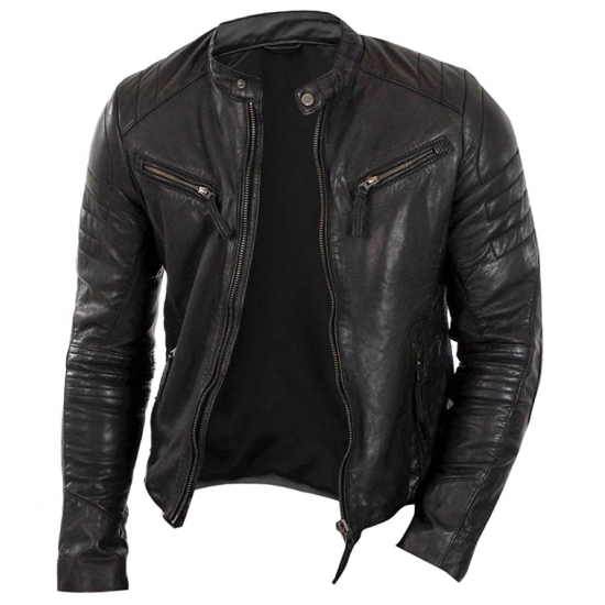 Biker Black Leather Jacket - Vintage Biker Jacket