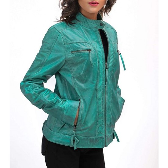 Women's Sea Green Jacket - Sea Green Leather Jacket