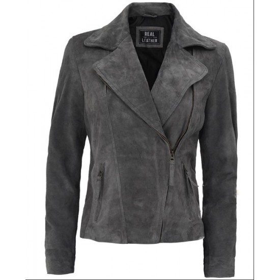 Women's Brando Grey Suede Leather Jacket