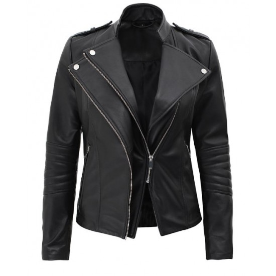 Ladies Black Leather Jacket - Brando Jacket Women