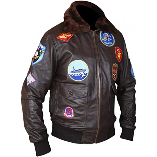 Top Gun Tom Cruise Fur Pilot Brown Leather Jacket Top Gun Tom Cruise Fur Pilot Brown Leather Jacket