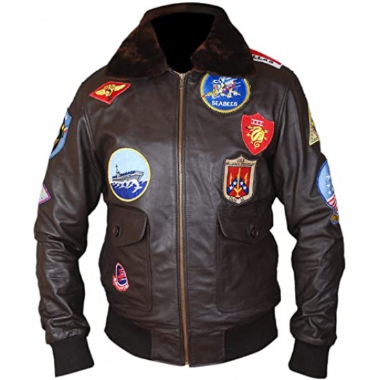 Top Gun Tom Cruise Fur Pilot Brown Leather Jacket Top Gun Tom Cruise Fur Pilot Brown Leather Jacket