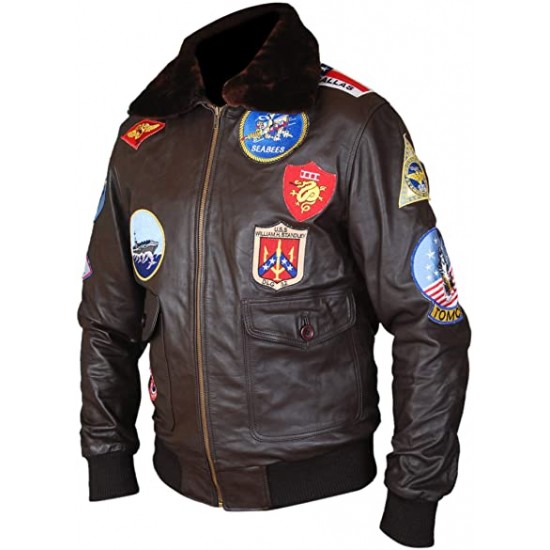 Top Gun Tom Cruise Fur Pilot Brown Leather Jacket Top Gun Tom Cruise Fur Pilot Brown Leather Jacket
