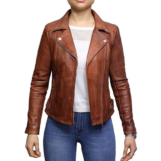 Ladies Brando Leather Jacket - Brown Brando Jacket