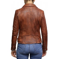 Ladies Brando Leather Jacket - Brown Brando Jacket