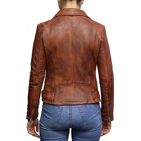 Ladies Brando Leather Jacket - Brown Brando Jacket