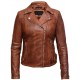 Ladies Brando Leather Jacket - Brown Brando Jacket