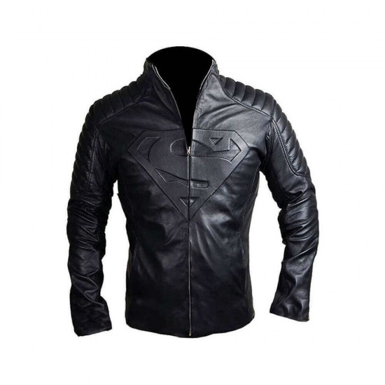 Superman Man of Steel Biker Black Leather Jacket