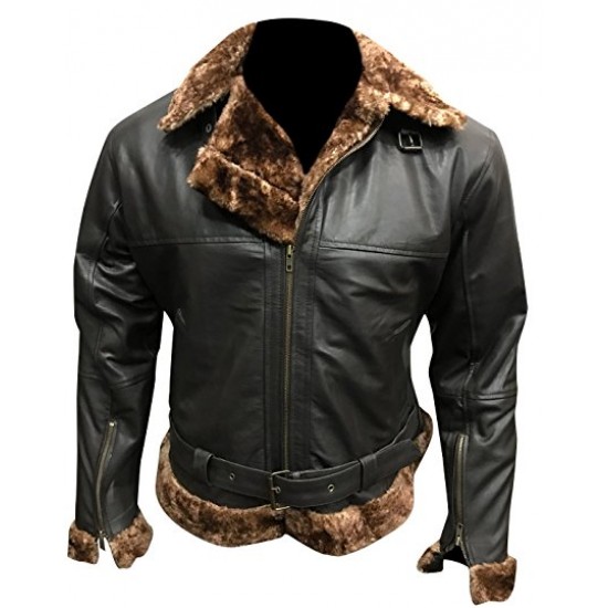 Men's B3 Artificial Fur Black Shearling Bomber Leather Jacket