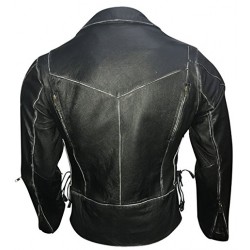 Asymmetrical Zipper Brando Biker Distressed Black Leather Jacket