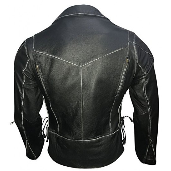 Asymmetrical Zipper Brando Biker Distressed Black Leather Jacket