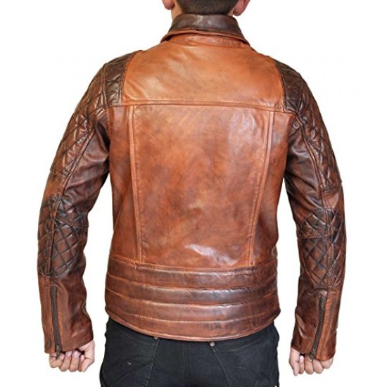 Classic Brando Lambskin Vintage Distressed Brown Leather Biker Jacket