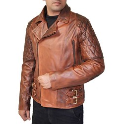 Classic Brando Lambskin Vintage Distressed Brown Leather Biker Jacket