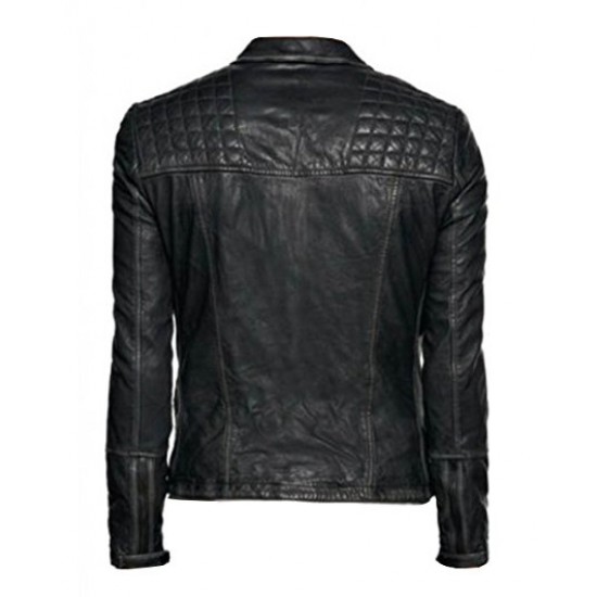 Asymmetrical Lapel Collar Brando Biker Leather Jacket