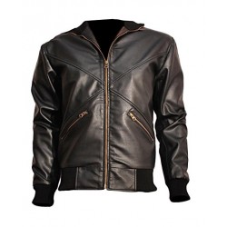 Cross Front Slim Fit Bomber Leather Jacket