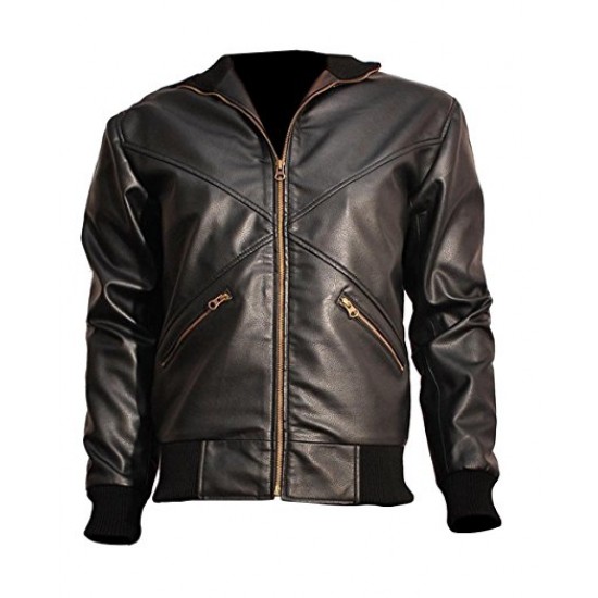 Cross Front Slim Fit Bomber Leather Jacket