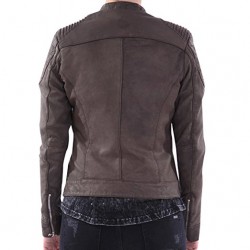 Slimfit Women's Brown Quilted Biker Leather Jacket