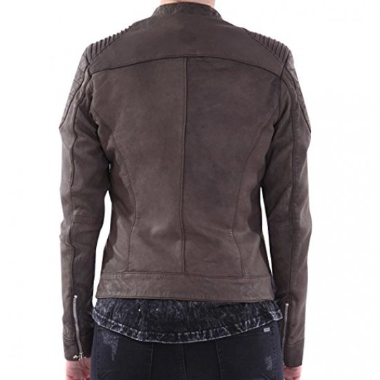 Slimfit Women's Brown Quilted Biker Leather Jacket