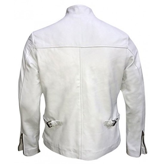 Steve McQueen White Gulf Le Mans Biker Synthetic Leather Jacket