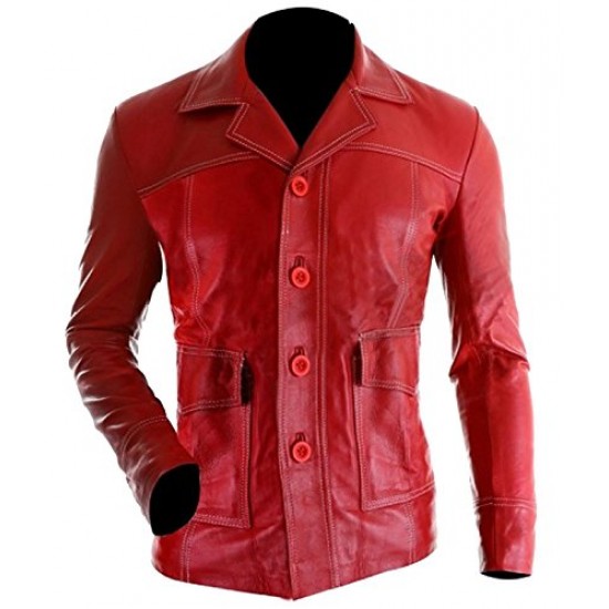 Fight Club Brad Pitt (Tyler Durden) Red Leather Coat