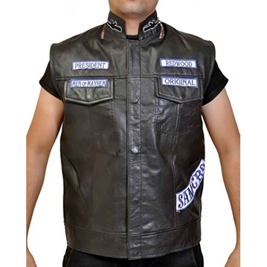 President Redwood MC Rider Grim Reaper Black Leather Vest