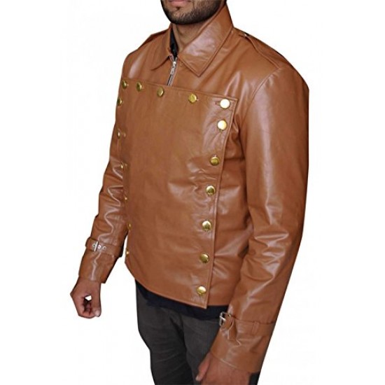 Men's Brown The Rocketeer Biker Synthetic Leather Jacket