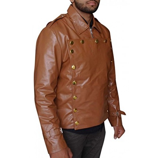 Men's Brown The Rocketeer Biker Synthetic Leather Jacket