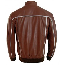 Jason Statham Men's Slimfit Brown Leather Bomber Jacket