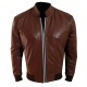 Jason Statham Men's Slimfit Brown Leather Bomber Jacket