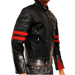 Red Stripes Fight Club Hybrid Mayhem Retro Motorcycle Faux Leather Jacket