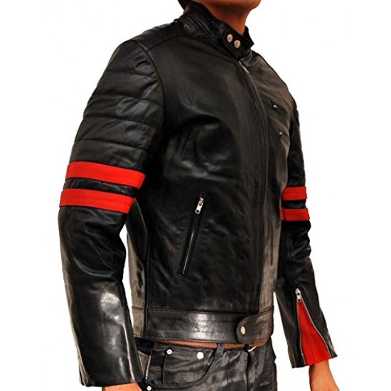 Red Stripes Fight Club Hybrid Mayhem Retro Motorcycle Faux Leather Jacket