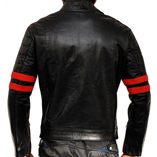 Red Stripes Fight Club Hybrid Mayhem Retro Motorcycle Faux Leather Jacket