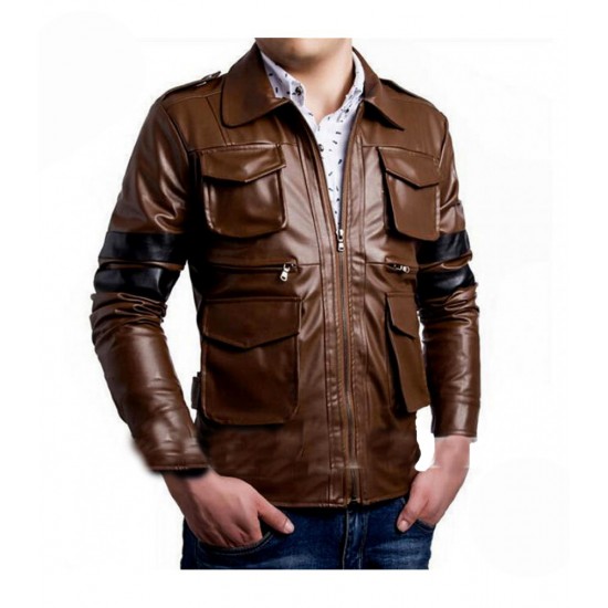 Four Pocket Chocolate Brown Jacket With Stripes