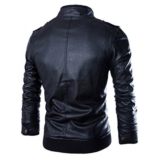 Men's Slim fit Black Marble Faux Leather Moto Bomber Jacket