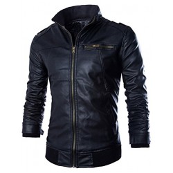 Men's Slim fit Black Marble Faux Leather Moto Bomber Jacket