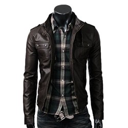 Strap Pocket Slim Fit Brown Leather Jacket
