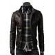 Strap Pocket Slim Fit Brown Leather Jacket