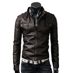 Strap Pocket Slim Fit Brown Leather Jacket