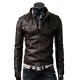 Strap Pocket Slim Fit Brown Leather Jacket