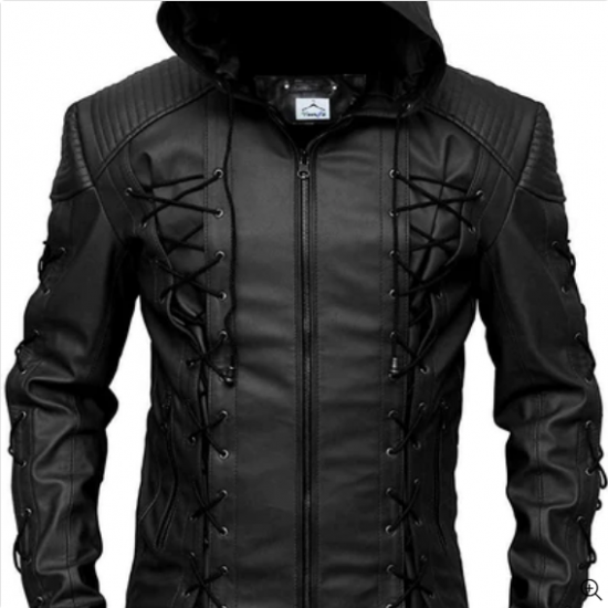Arrow Inspired Black Hood Leather Jacket Arrow Inspired Black Hood Leather Jacket