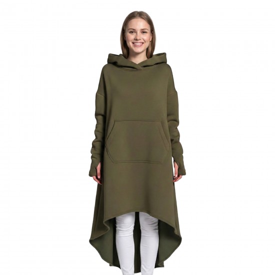 Asymmetric Maxi Hoodie | Longline Hooded Sweatshirt with Kangaroo Pocket 