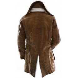 Bane White Fur Shearling Dark Knight Rises Winter Pea Trench Distressed Brown Leather Coat