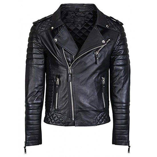 Men's Brando Black Leather Jacket - Slim Fit Quilted Jacket Men's Brando Black Leather Jacket - Slim Fit Quilted Jacket