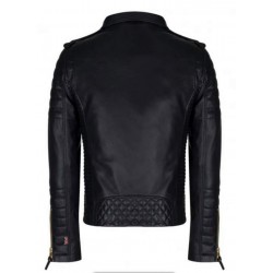 Men's Brando Black Leather Jacket - Slim Fit Quilted Jacket